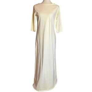 Allen Allen USA Light Yellow 100% Cotton Nightgown w 3/4 Sleeves - Size Medium
